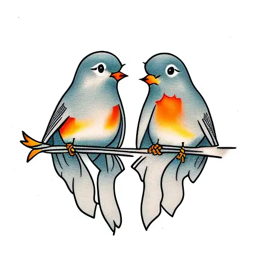 two Robins on a branch kissing tattoo design idea