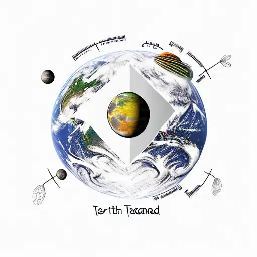 earth with seeds, plants, and trees around it for pagon seasons. botony style bee planets. moon. filagree shapes.  tattoo design idea