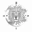 lion with sun clouds clock koi fish tattoo design idea