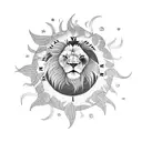 lion with sun clouds clock koi fish tattoo design idea