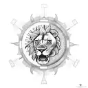 lion with sun clouds clock koi fish tattoo design idea