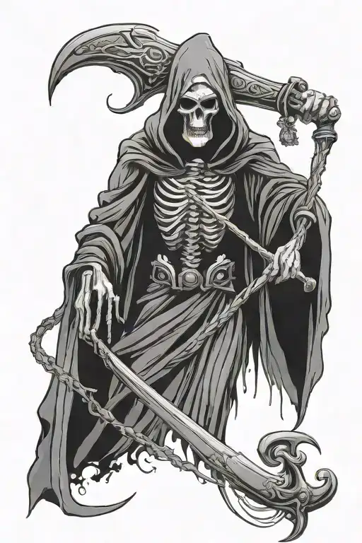 gothic style grim reaper holding a scythe long robe  tattoo design idea