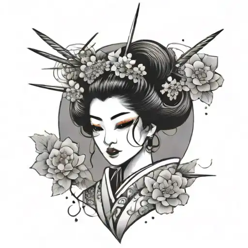 Create a tattoo of a traditional Japanese geisha with a modern anime twist tattoo design idea