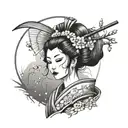 Create a tattoo of a traditional Japanese geisha with a modern anime twist tattoo design idea