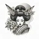 Create a tattoo of a traditional Japanese geisha with a modern anime twist tattoo design idea