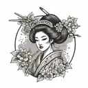 Create a tattoo of a traditional Japanese geisha with a modern anime twist tattoo design idea