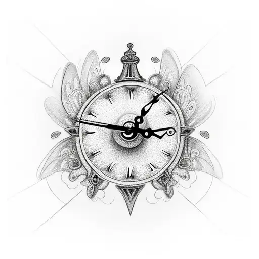 clock with crown and butterflies tattoo design idea