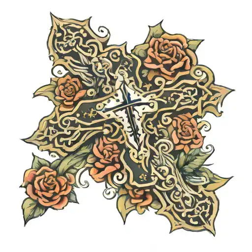 cross made with the Bible quote of Joshua 1:9 bible verse tattoo design idea