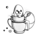 A cute ghost enjoying a cup of tea in a laboratory beaker tattoo design idea