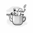 A cute ghost enjoying a cup of tea in a laboratory beaker tattoo design idea