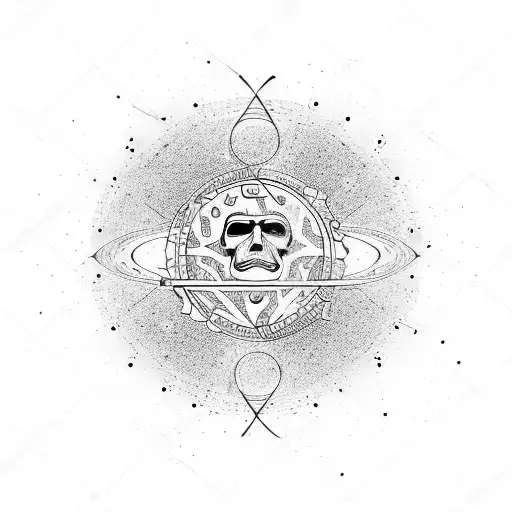 planetas y sistema solar con astroanuta flotando tattoo design idea