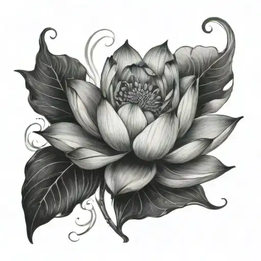 dying lotus flower large black leaves tattoo design idea
