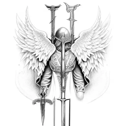 baby warriors sword with angel wings  tattoo design idea