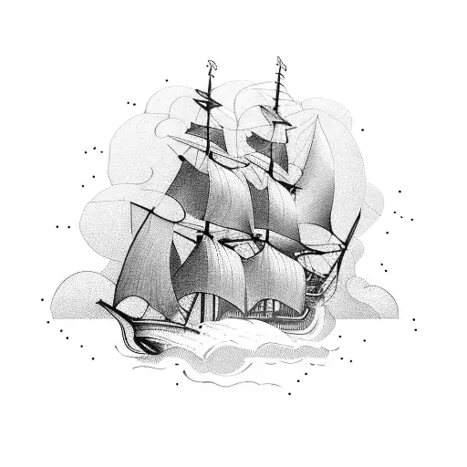 A tattoo design on paper of a pirate ship, on paper, black and w... -  Arthub.ai
