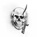skull with gun and knife tattoo design idea
