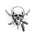 skull with gun and knife tattoo design idea