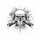 skull with gun and knife tattoo design idea