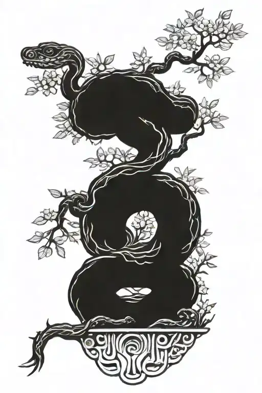 bonzai tree with snake tattoo design idea