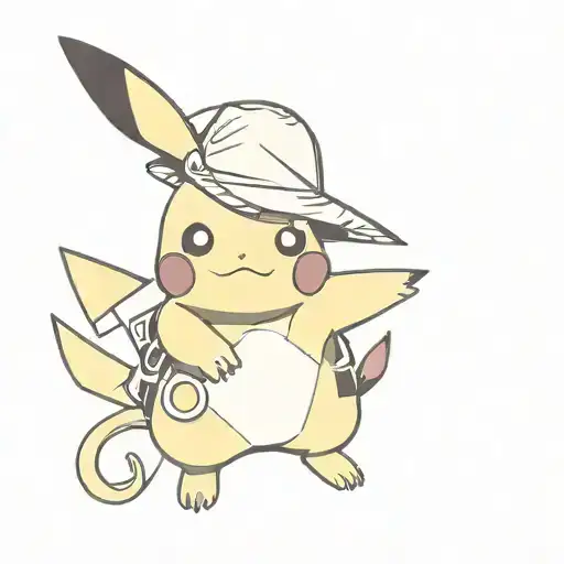pikachu with straw hat one piece holding a dragon ball tattoo design idea