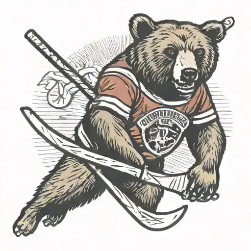 california state bear with hockey sticks crossed tattoo design idea
