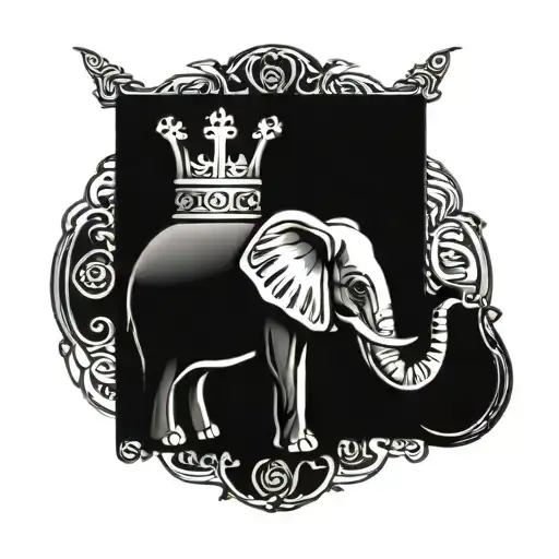 Elephant and crown surrounded by bold tattoo design idea