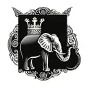Elephant and crown surrounded by bold tattoo design idea