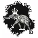 Elephant and crown surrounded by bold tattoo design idea