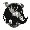 Elephant and crown surrounded by bold tattoo design idea