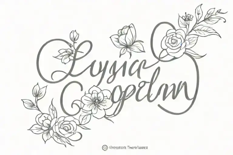 Evelyn name cursive with flowers tattoo design idea