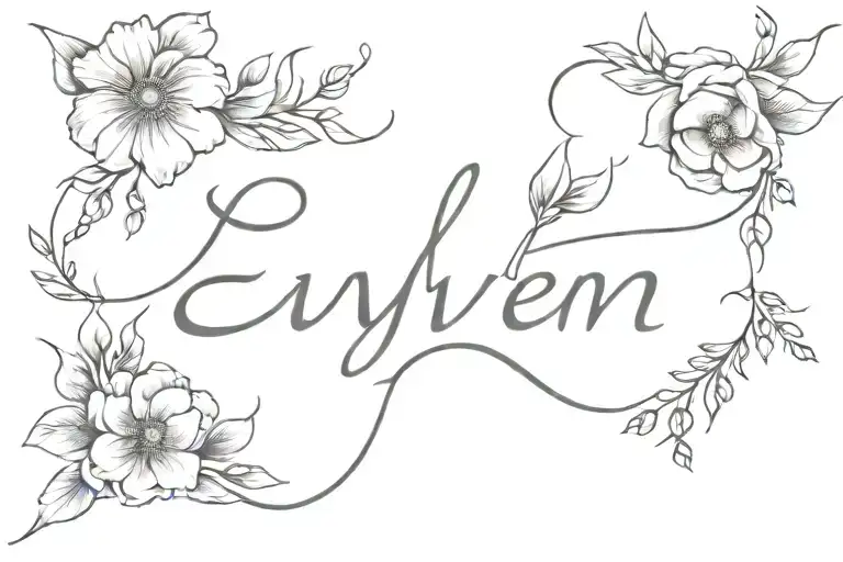Evelyn name written with flowers tattoo design idea