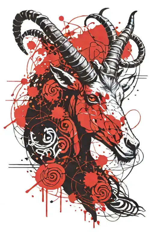 capricorn zodiac, goat with red eyes tattoo design idea