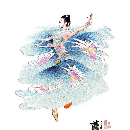 A graceful dancer performing a stroke of movement tattoo design idea