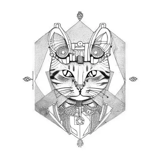 steampunk cat tattoo design idea