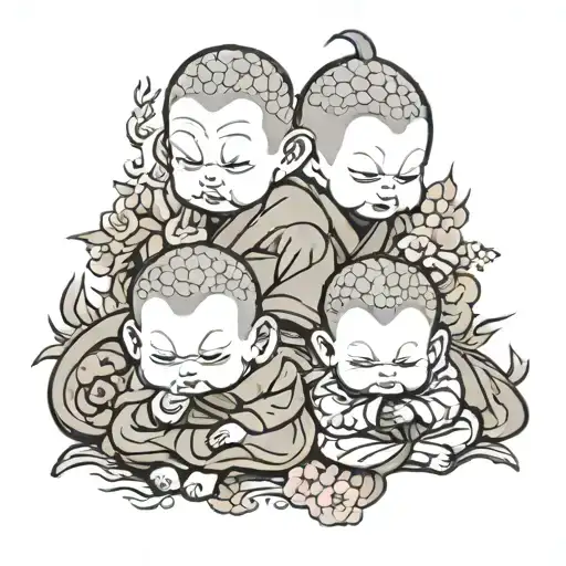 three baby monks blushing   tattoo design idea