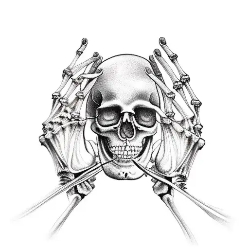 anatomical skeleton with hands holding shakas  tattoo design idea
