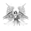 A team lead symbolically depicted as a guardian angel protecting their grand baby tattoo design idea
