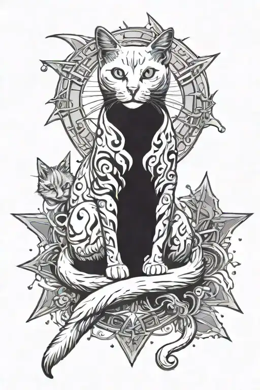 white cat stars magic war tattoo design idea