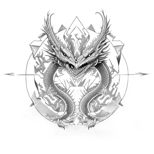 Dragon with happy and mad face tattoo design idea
