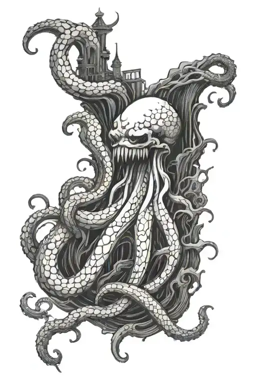 kraken emerging from the depths i a thunder storm tattoo design idea
