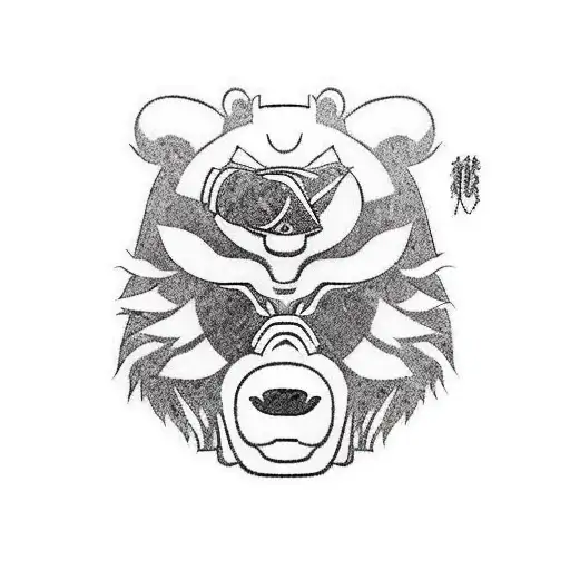 Bear with a samurai outfit and a oni mask on half it's face tattoo design idea