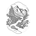 Mountain Scene with waterfall  tattoo design idea