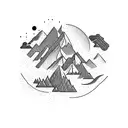 Mountain Scene with waterfall  tattoo design idea
