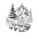Mountain Scene with waterfall  tattoo design idea