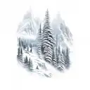 Mountain Scene with waterfall  tattoo design idea