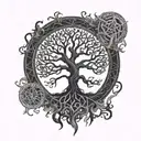 tree of life sephiroth black and white  occult satanic devil symbols  tattoo design idea