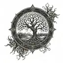 tree of life sephiroth black and white  occult satanic devil symbols  tattoo design idea