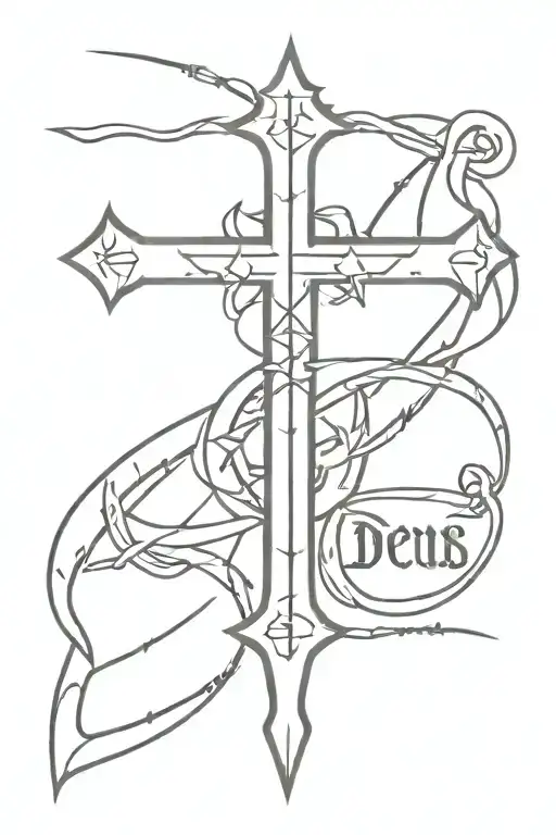 Crusader Cross with the words Deus Vult above and Memento Mori below  tattoo design idea