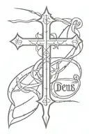 Crusader Cross with the words Deus Vult above and Memento Mori below  tattoo design idea
