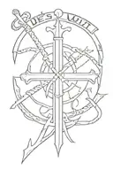 Crusader Cross with the words Deus Vult above and Memento Mori below  tattoo design idea
