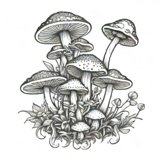 bush of mushrooms growing tattoo design idea